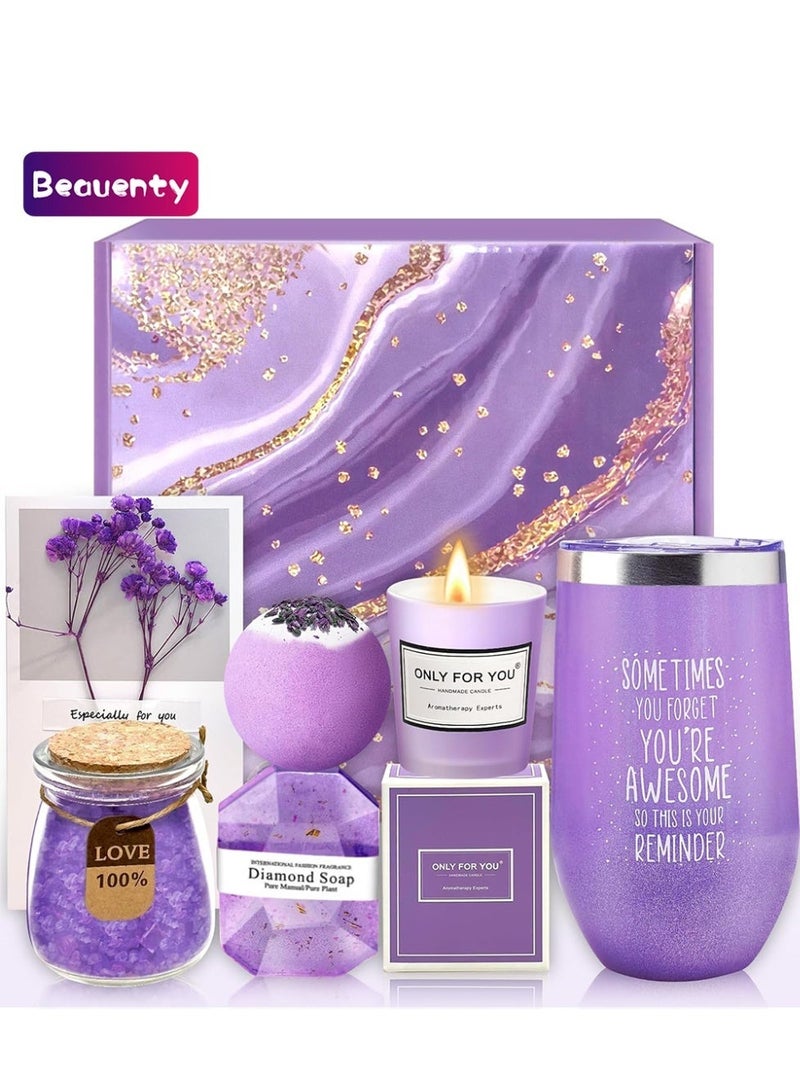 Beauenty Gifts for Women - Spa Gift Basket & Tumbler Set - Perfect Mothers Day, Birthday, Christmas, Stocking Stuffers, Valentines Day Gifts for Her - Women, Wife, Girlfriend, Friends, Sister, Mom (Purple) - Image 1